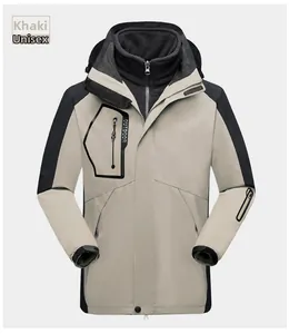 Detail of 3-in-1 outdoor jacket with windproof collar and detachable fleece liner
