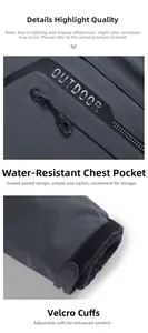 Detail of waterproof zippers and adjustable velcro cuffs on outdoor functional jacket