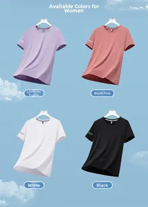 Détail du tissu en maille respirante et logo sur la manche des t-shirts de sport femme