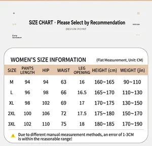 Tableau des tailles détaillé pour pantalons en soie glacée pour femmes en centimètre