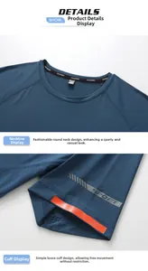 Détail d'un t-shirt de sport bleu marine à séchage rapide avec tissu en maille respirante