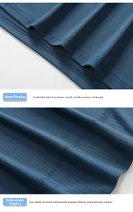 Détail du t-shirt de sport bleu marine en tissu mesh respirant avec coutures plates