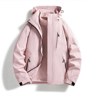 Rosa 3-in-1 wasserdichte Kapuzenjacke mit herausnehmbarem Fleece für Wandern
