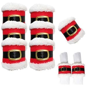 Ronds de Serviette de Noël Design Ceinture Père Noël Peluche Rouge Boucle Dorée Décoration Table Fête