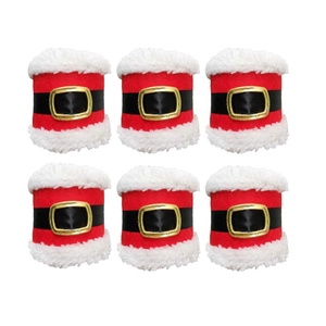 Lot de 6 ronds de serviette costume Père Noël en tissu rouge avec ceinture et boucle