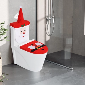 Kerstmis Kerstman Toiletzittinghoezen Rood Wit Pluche Stof Badkamerdecoratie Feestelijk Vakantie Ornament Huis Wasruimte Decoratieve Accessoires