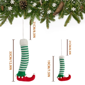 Detailed size comparison for plush elf leg Christmas tree hanging ornaments