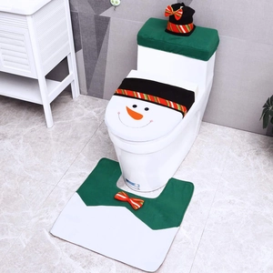 Three-piece snowman Christmas toilet set with seat cover, tank wrap and U-shaped bath rug