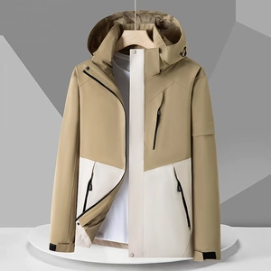 Men Women Outdoor Hooded Jacket Waterproof Windproof Color Block Stitching Windbreaker For Hiking Camping Sportswear Top