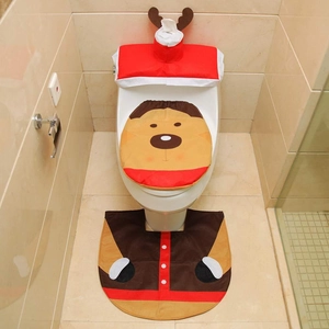 Christmas Toilet Seat Cover Reindeer Theme Bathroom Decor Festive Holiday Home Bathroom Decoration Decorative Soft Fabric Collection