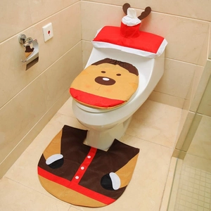 Christmas reindeer toilet seat cover set with tissue box cover and non-slip U-shaped rug