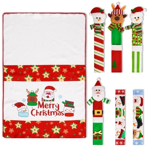 Set de fundas para manijas de refrigerador de Navidad con toalla y adornos festivos