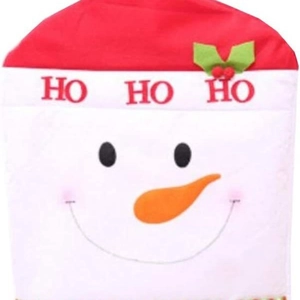 Christmas snowman chair cover with HO HO HO text and holly leaf decor on white background