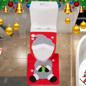 Christmas gnome toilet cover and U-shaped rug set for festive bathroom decoration