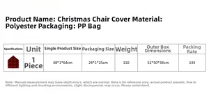 Detailed size chart and material specs for red and black plaid Christmas chair covers