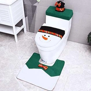 Christmas snowman bathroom set with toilet seat cover, tank lid and non-slip floor rug