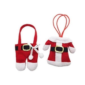 Santa suit cutlery holder and hanging ornament set in red with black belt detail