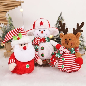 Christmas Knitted Apple Gift Bag Santa Snowman Reindeer Plush Doll Ornaments Festive Party Tabletop Decoration Holiday Gift Pouches
