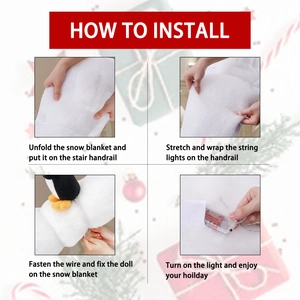 Pasos de instalación del kit de manta de nieve navideña con pingüinos y luces LED
