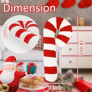 Christmas plush candy pillow with red white stripes measuring 14x6x2.5 inches in size