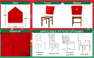 Detailed view of red and white velvet Santa hat chair cover with dimensions and material