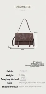 Detailed size specifications for the dark brown vintage leather messenger bag and strap