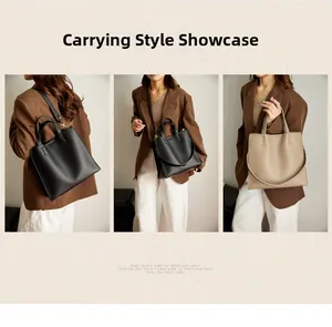 Detailweergave van leren shopper met crossbody-, schouder- en handtasdraagstijlen