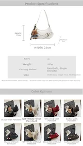 Detailed dimension chart and specifications for the retro PU leather baguette underarm bag