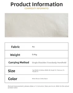Size chart showing PU leather bag dimensions 28x14x10cm and multi-way carrying methods