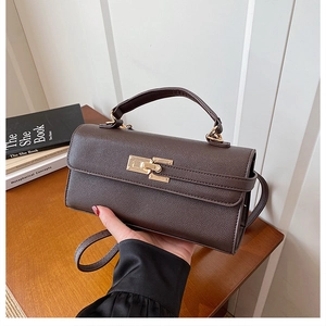 Détail du sac à main marron foncé texturé cuir avec boucle métallique dorée élégante