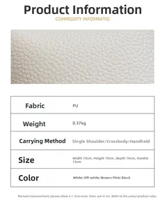 Detailed material texture and size specification table for the vintage bucket bag