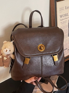 Women Vintage PU Leather Backpack Large Capacity School Bag With Teddy Bear Pendant Casual Travel Daypack For Ladies