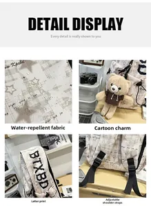 Close-up of water-resistant fabric and adjustable nylon strap on cream school backpack