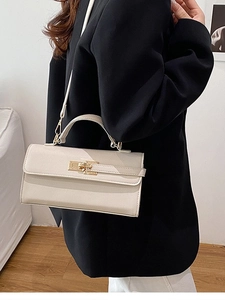 Sac à main élégant en cuir Saffiano blanc cassé avec fermoir rotatif doré femme