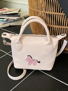 Petit Sac à Épaule en Cuir PU pour Femme Broderie de Cheval de Dessin Animé Sac Bandoulière Versatile Sac à Main Élégant Zip