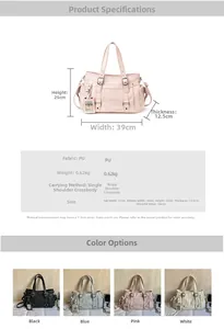 Detailed view of punk style PU leather tote bag features with dimensions and multi-color options