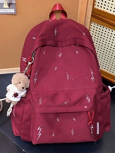 Korean Style Large Capacity School Backpack For Students Waterproof Oxford Cloth Lightning Marble Print Travel Daypack With Bear Pendant