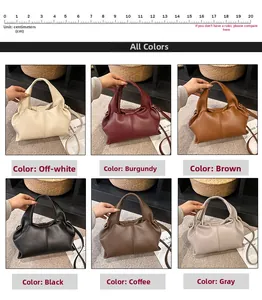 Chic ruched cloud handbag in six colors with adjustable straps and 20cm compact size