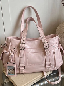 Borsa Tote da Donna in Pelle PU Retrò Grande Capacità Borsa a Tracolla Utility Multi Tasca Con Ciondolo Cartoon Borsa a Mano Casual