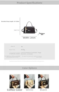Detailed comparison of vintage crossbody bags showing dimensions and three color options