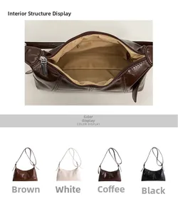 Detailed view of interior compartments and color options for the minimalist shoulder bag