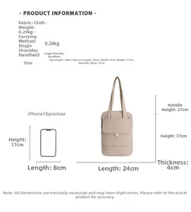 Detailed technical dimensions of the minimalist beige multi-pocket lightweight crossbody bag
