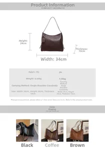Detailed size chart and multi-color view of the large capacity PU leather tote bag