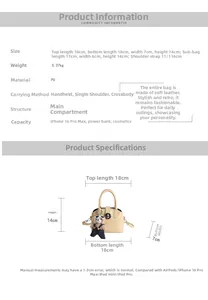 Size guide for beige shell handbag showing dimensions of main and sub-bags