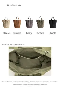 Vue détaillée de la poche intérieure et des 5 couleurs du grand sac cabas en toile