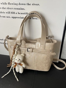 Damen Mode PU Leder Eimertasche Umhängetasche Mit Plüschbären Anhänger Einfarbig Täglich Pendeln Handtasche