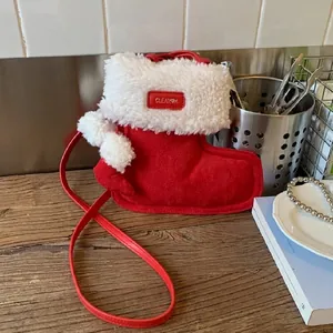 Weihnachtssocken Form Mini Schultertasche Wildleder Lammwollimitat Umhängetasche Mit Pompons Für Damen Kinder Weihnachtsgeschenk