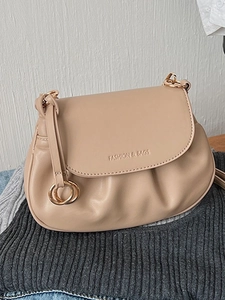 Pleated PU Leather Crossbody Bag For Women Vintage Saddle Shoulder Bag With Golden Ring Fashion Underarm Handbag