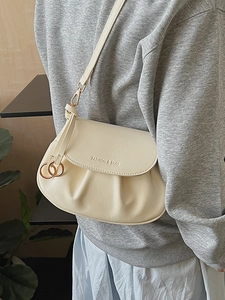 Retro pleated square crossbody bag in creamy white with elegant gold-tone metal hardware
