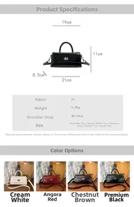 Detailed size chart and multi-color view of vintage PU leather crossbody handbag